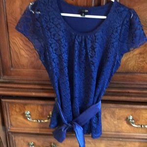 Blue lace top with satin belt